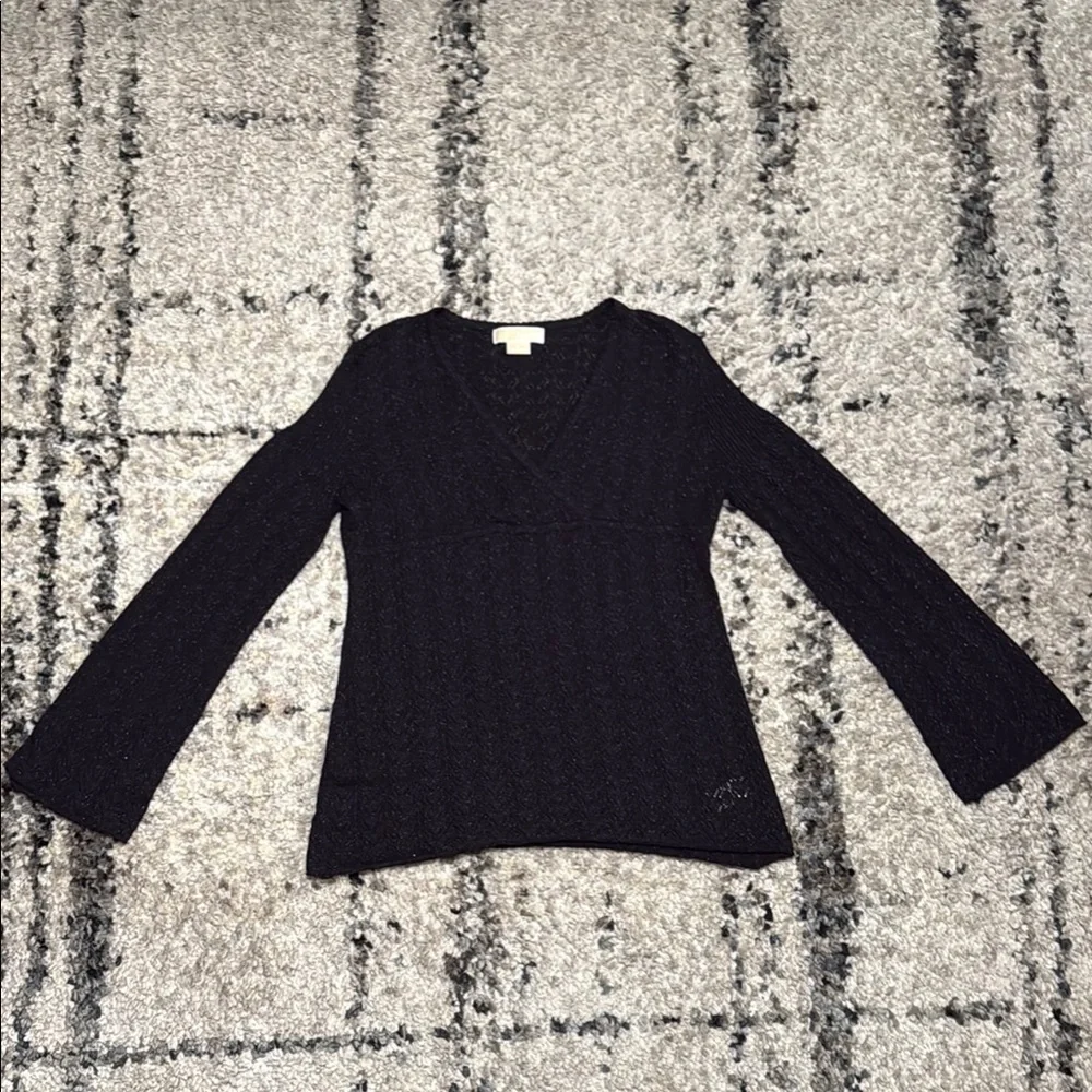 Michael Kors Black Textured V-Neck Top